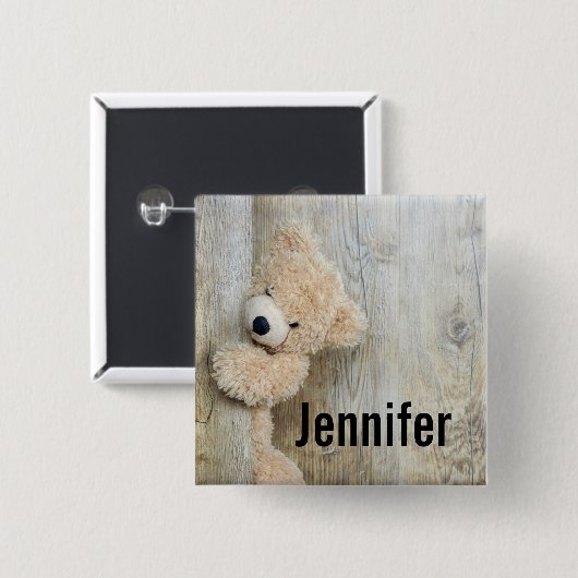 Cute stuffed Beer Rustic Wooden Wall Vierkante Button 5,1 Cm (Voorkant /achterkant)