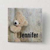 Cute stuffed Beer Rustic Wooden Wall Vierkante Button 5,1 Cm (Voorkant)