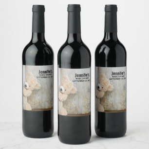 Cute stuffed Beer Rustic Wooden Wall Wijn Etiket