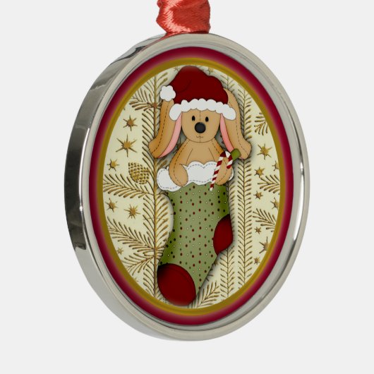 Cute Stuffed Rabbit in kerststaarversier Metalen Ornament (Rechts)