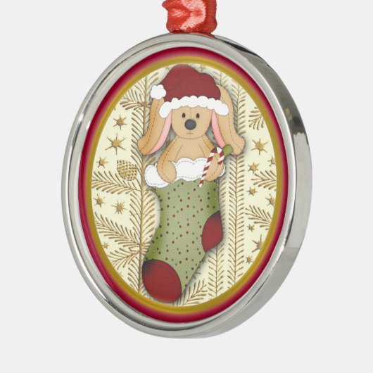 Cute Stuffed Rabbit in kerststaarversier Metalen Ornament (Links)