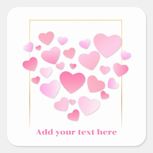 Cute Style Pink Hearts Romantic Valentine's Day Vierkante Sticker (Voorkant)