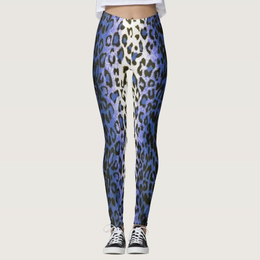 Cute Stylish Blue Leopard Animal Print Women's Leggings (Voorkant)