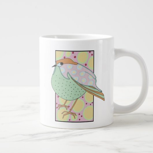 Cute Stylish Framed Pastel Songbird Grote Koffiekop (Rechts)