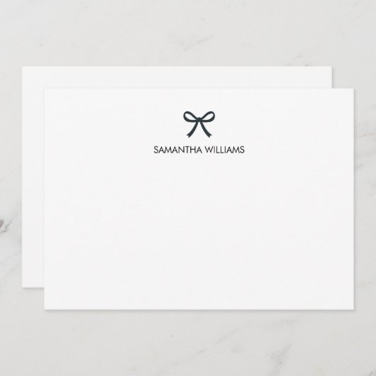 Cute Stylish Girly Monogram Name Script Ribbon Bow Notitiekaartje (Voorkant / Achterkant)
