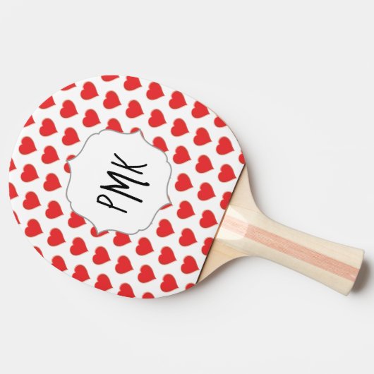 Cute Stylish Red Heart Monogram Initialen Trendy Tafeltennisbatje (Zijkant)