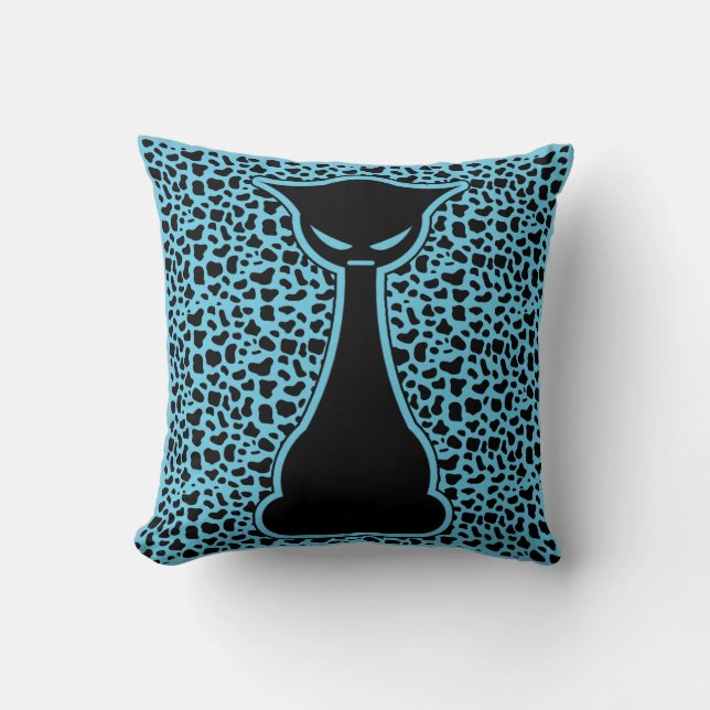 Cute Stylized Cat op Animal Print Background Kussen (Voorkant)
