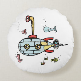 Cute Submarine met Rood Rug met Spots Rond Kussen