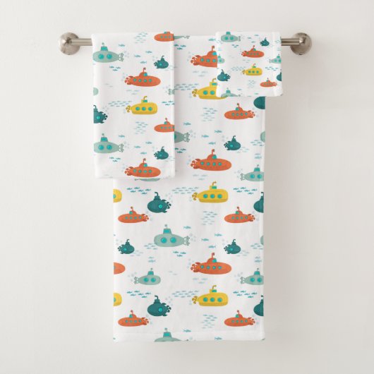 Cute Submarine Nautical Deep Sea Fish Kids Bad Handdoek (Insitu)