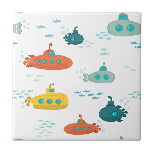 Cute Submarine Nautical Deep Sea Fish Kids Tegeltje (Voorkant)