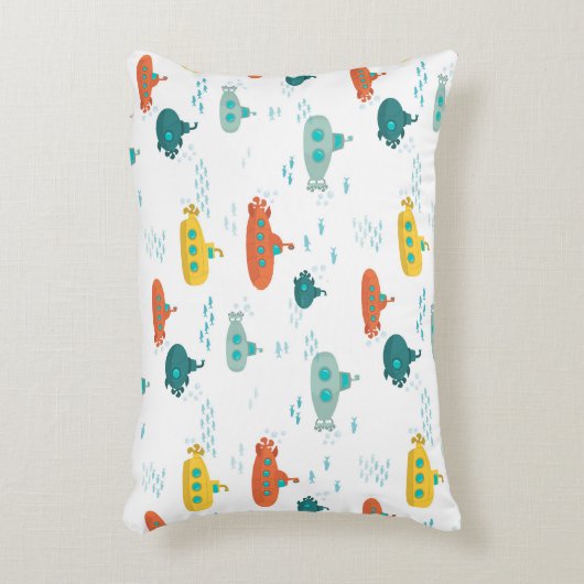 Cute Submarine Nautical Deep Sea Fish Pattern Accent Kussen (Voorkant(Verticaal))