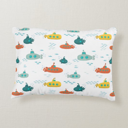 Cute Submarine Nautical Deep Sea Fish Pattern Accent Kussen (Achterkant)