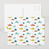 Cute Submarine Nautical Deep Sea Fish Pattern Briefkaart (Voorkant / Achterkant)