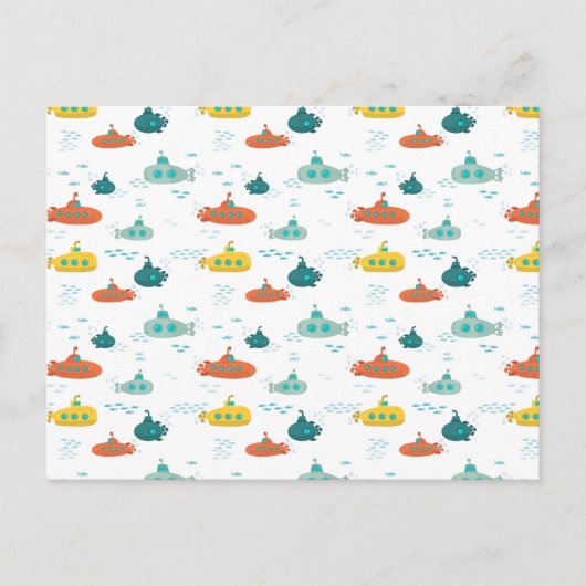 Cute Submarine Nautical Deep Sea Fish Pattern Briefkaart (Voorkant)