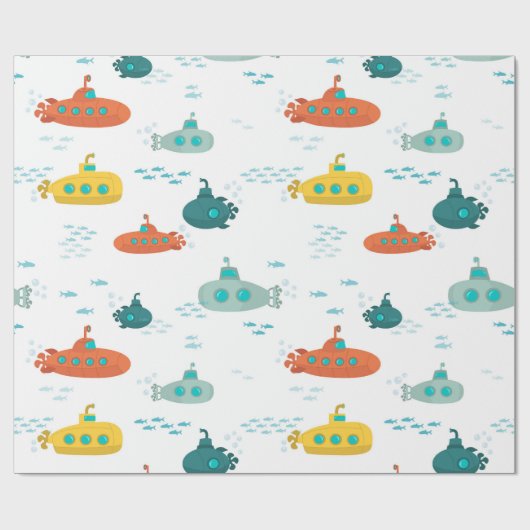 Cute Submarine Nautical Deep Sea Fish Pattern Cadeaupapier (Vlak)