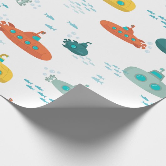 Cute Submarine Nautical Deep Sea Fish Pattern Cadeaupapier (Hoek)