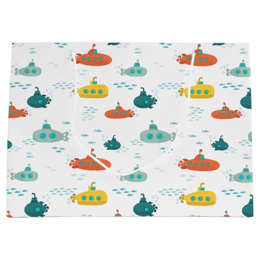 Cute Submarine Nautical Deep Sea Fish Pattern Groot Cadeauzakje (Voorkant)