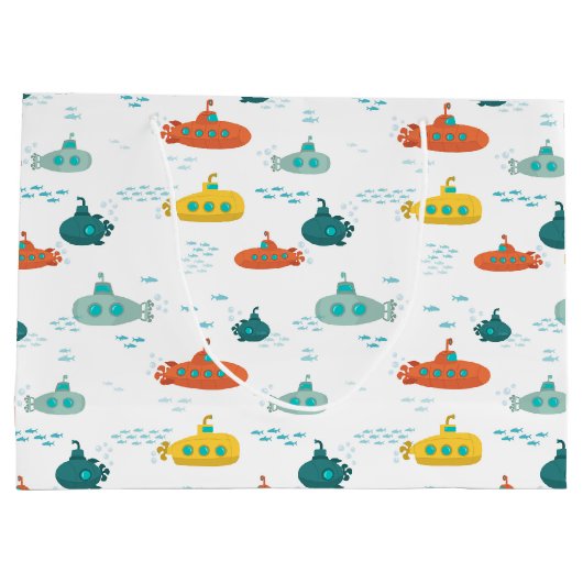 Cute Submarine Nautical Deep Sea Fish Pattern Groot Cadeauzakje (Achterkant)