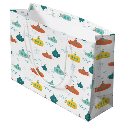 Cute Submarine Nautical Deep Sea Fish Pattern Groot Cadeauzakje (Achterkant Gekanteld)