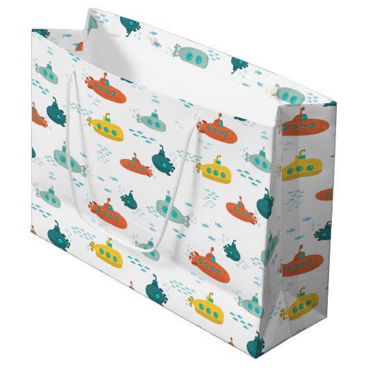 Cute Submarine Nautical Deep Sea Fish Pattern Groot Cadeauzakje (Voorkant Gekanteld)
