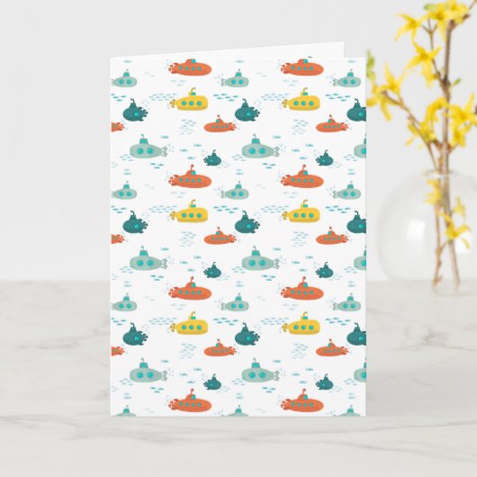 Cute Submarine Nautical Deep Sea Fish Pattern Kaart (Gele Bloem)