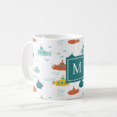 Cute Submarine Nautical Deep Sea Fish Pattern Koffiemok (Voorkant links)