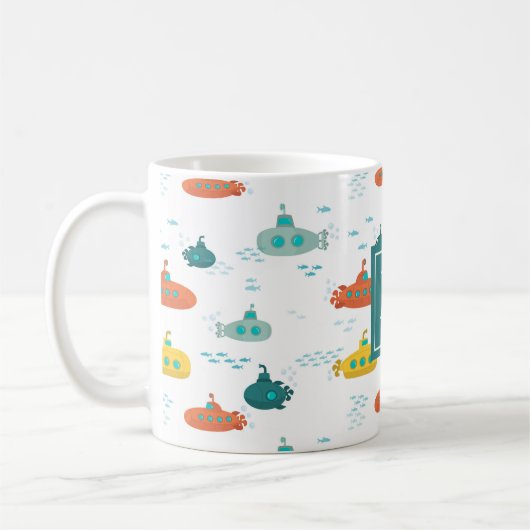 Cute Submarine Nautical Deep Sea Fish Pattern Koffiemok (Links)
