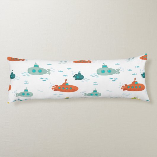 Cute Submarine Nautical Deep Sea Fish Pattern Lichaamskussen (Achterkant)