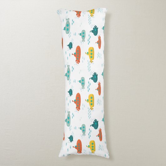 Cute Submarine Nautical Deep Sea Fish Pattern Lichaamskussen (Voorkant Verticaal)
