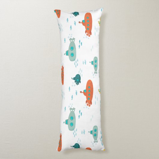 Cute Submarine Nautical Deep Sea Fish Pattern Lichaamskussen (Achterkant (Verticaal))