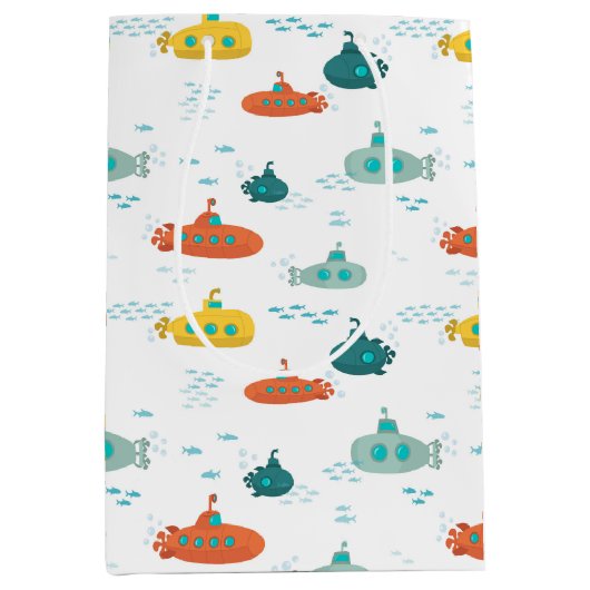 Cute Submarine Nautical Deep Sea Fish Pattern Medium Cadeauzakje (Voorkant)