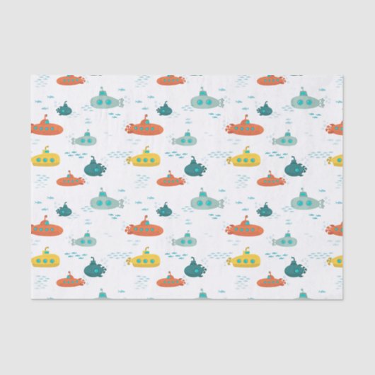Cute Submarine Nautical Deep Sea Fish Pattern Tissuepapier (Voorkant)