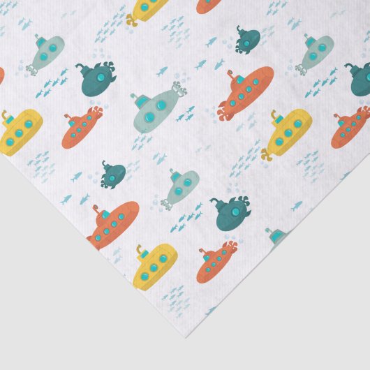 Cute Submarine Nautical Deep Sea Fish Pattern Tissuepapier (Detail)