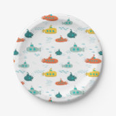 Cute Submarine Nautical Sea Fish Kids Birthday Papieren Bordje (Voorkant)