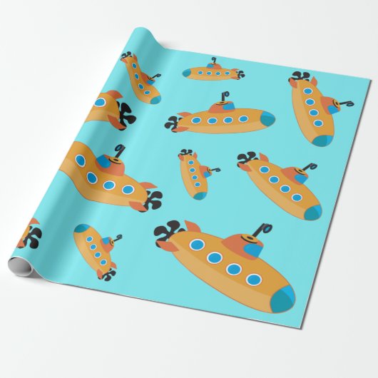 Cute Submarine Pattern Kinder Party Cadeaupapier (Uitgerold)