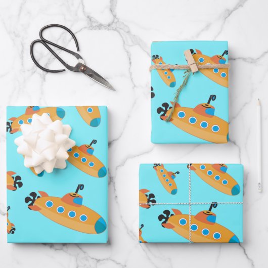 Cute Submarine Pattern Kinder Party Inpakpapier Vel (Voorkant)