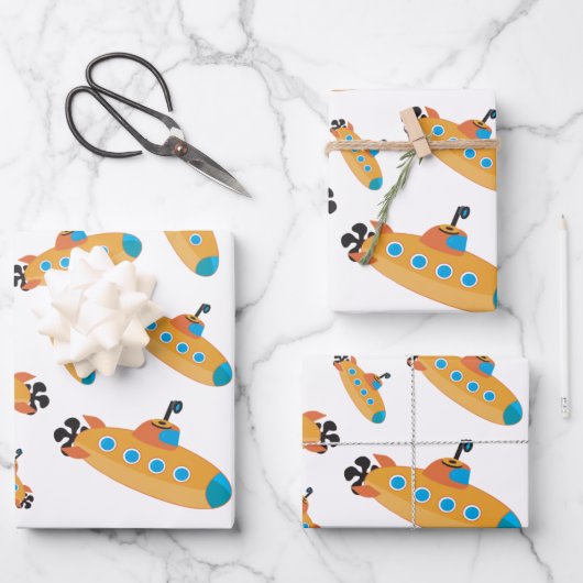 Cute Submarine Pattern Kinder Party Inpakpapier Vel (Voorkant)