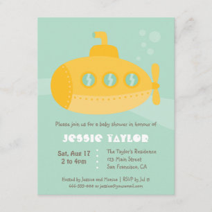 Cute Submarine Underwater Baby shower Custom Kaart