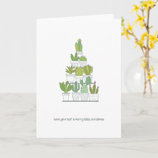 Cute Succulent and Cactus Kerstmis Kaart (Gele Bloem)