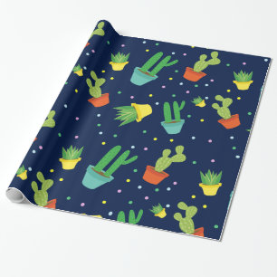 Cute succulent cactus polka dots patroon cadeaupapier