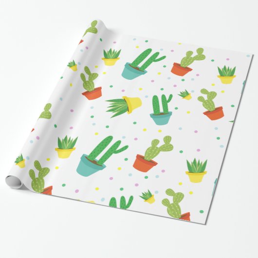 Cute succulent cactus polka dots patroon cadeaupapier (Uitgerold)