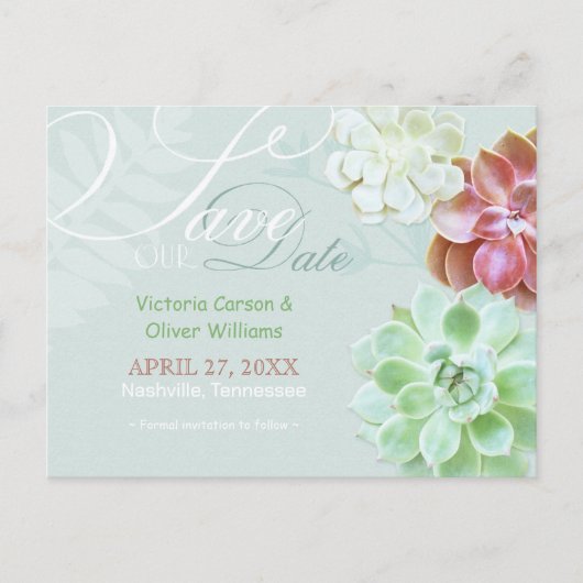 Cute Succulent Cactus Wedding Save the Date Aankondigingskaart (Voorkant)