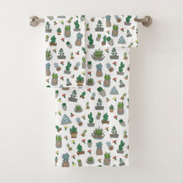 Cute Succulent Potent Planten Pattern Bad Handdoek