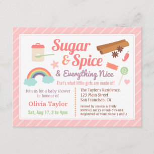 Cute Sugar and Spice Baby Girl Shower Kaart