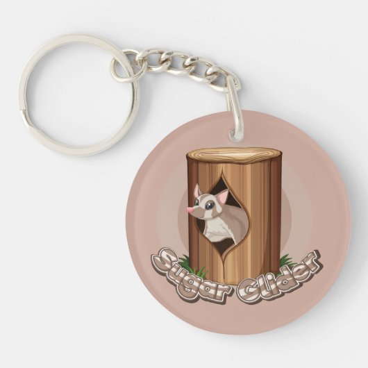 Cute Sugar Glider Log Cartoon Art Sleutelhanger (Voorkant)