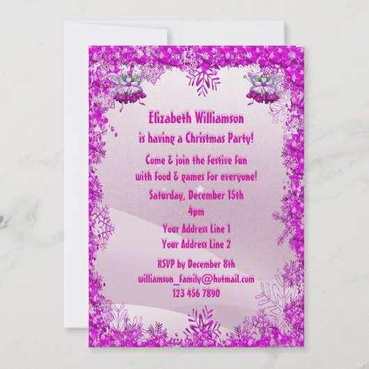 Cute Sugar Plum Fairy & Sequins kerstparty Kaart (Achterkant)