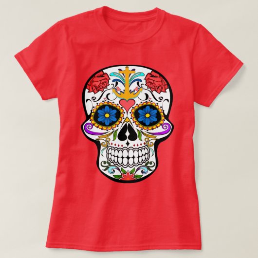 Cute Sugar Skull anchor roos cool shirt (Design voorkant)