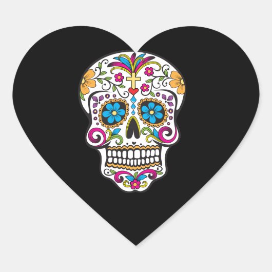 Cute Sugar Skull Happy Day of the Dead Hart Sticker (Voorkant)