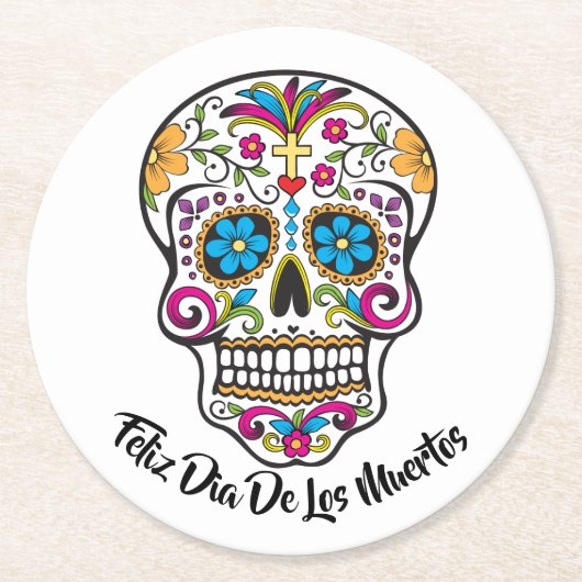 Cute Sugar Skull Happy Day of the Dead Ronde Kartonnen Onderzetter (Voorkant)