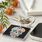 Cute Sugar Skull Happy Day of the Dead Sleutelhanger (Voorkant Rechts)